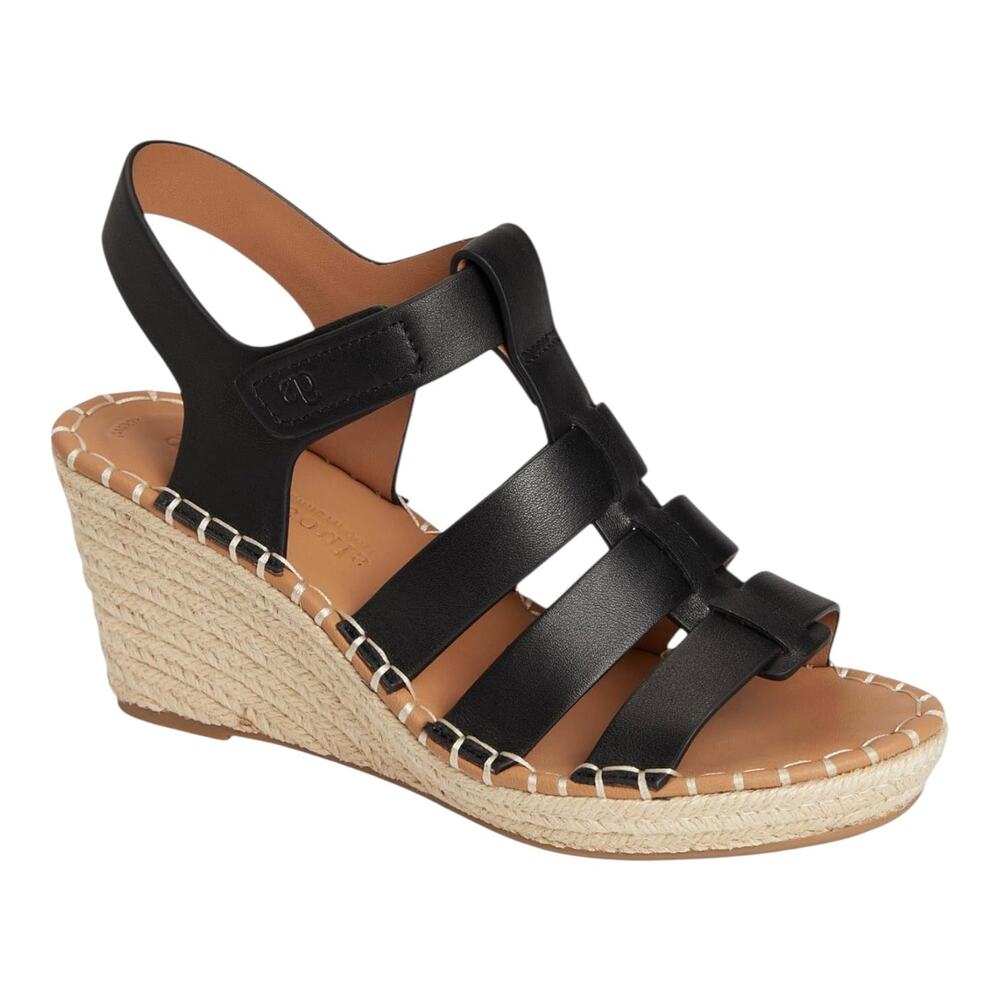 Gentle Souls Women's Capelin Leather Espadrille Wedge Heel Sandals Black Size 8